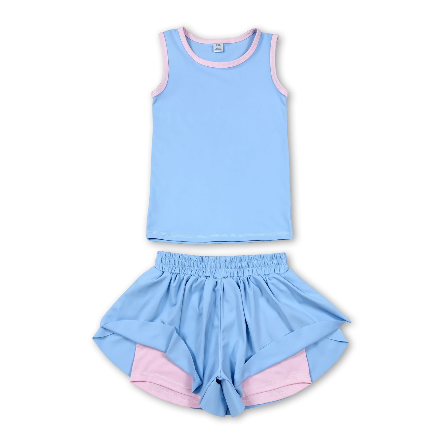 Sleeveless light blue pink top butterfly shorts girls outfits