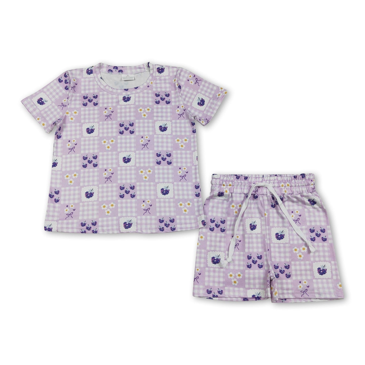 Short sleeves lavender plaid top shorts girls outfits