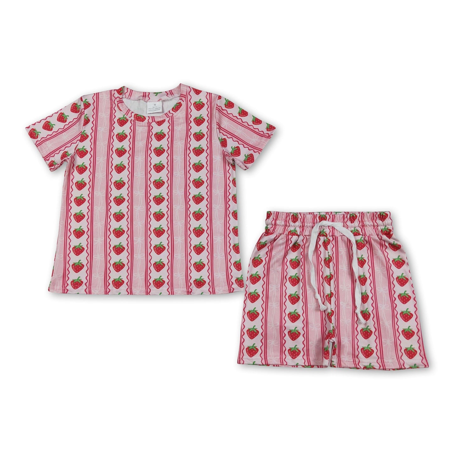Short sleeves strawberry bow top shorts girls outfits