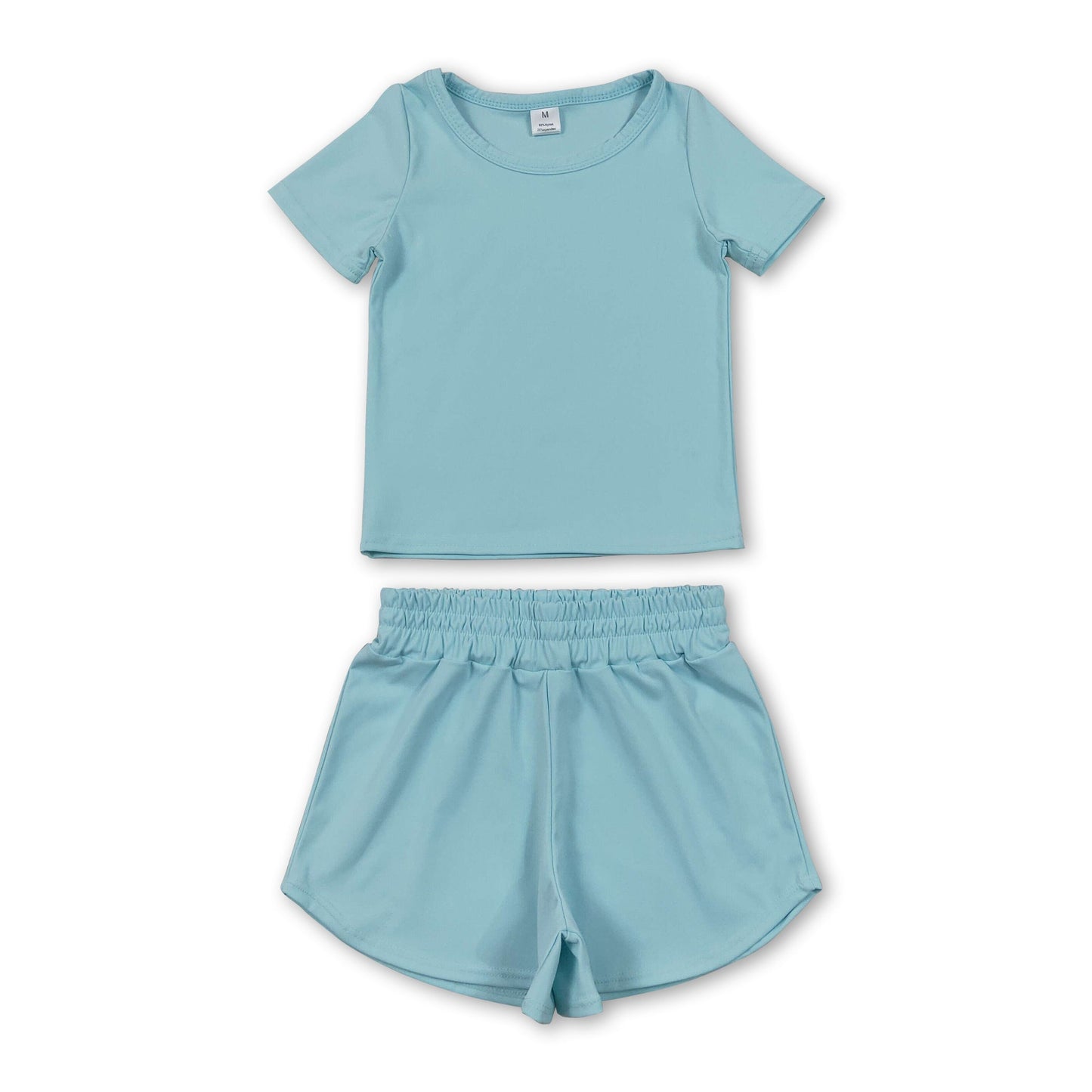 Short sleeves light blue top shorts kids girls yoga active set