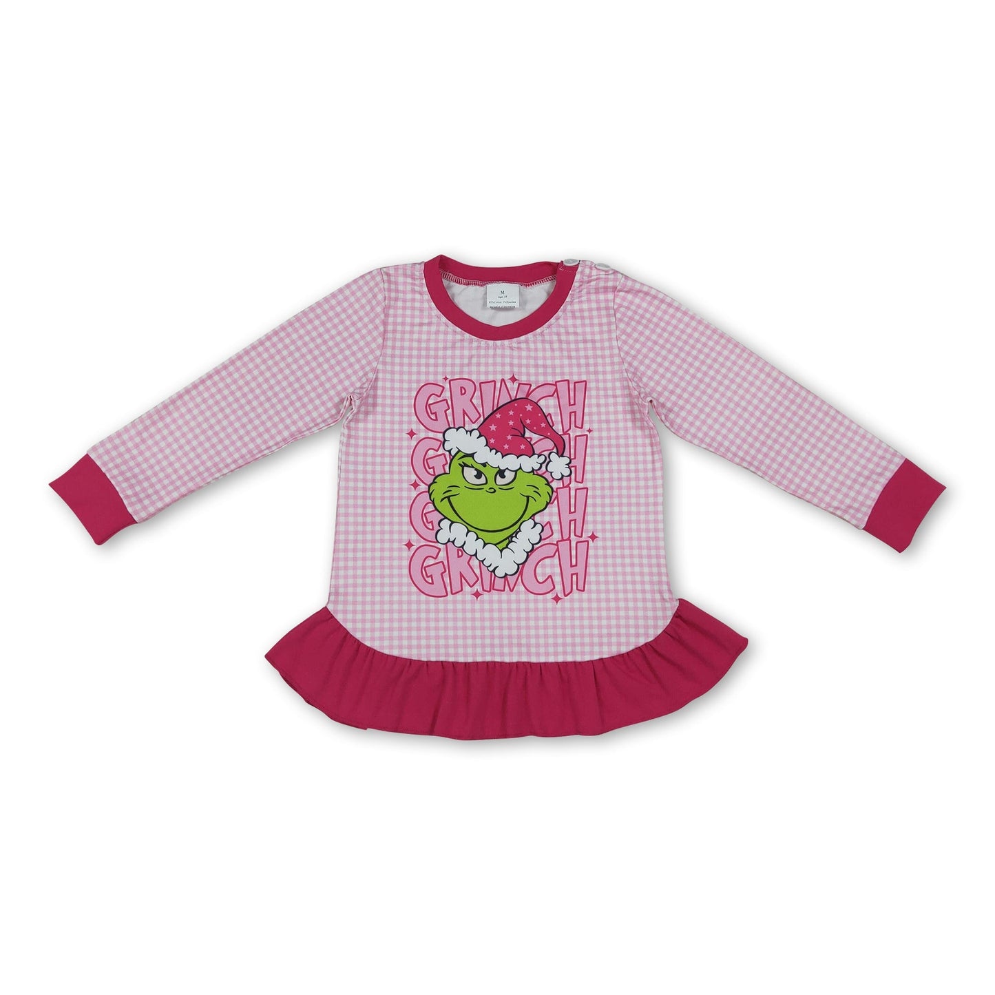 Long sleeves green face ruffle kids girls Christmas shirt