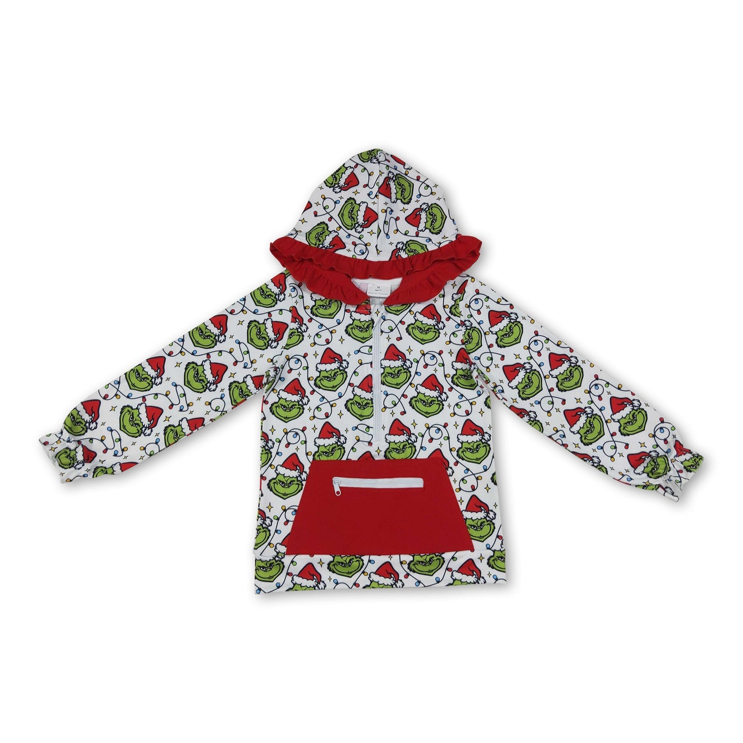 Christmas lighting green face kids girls hoodie