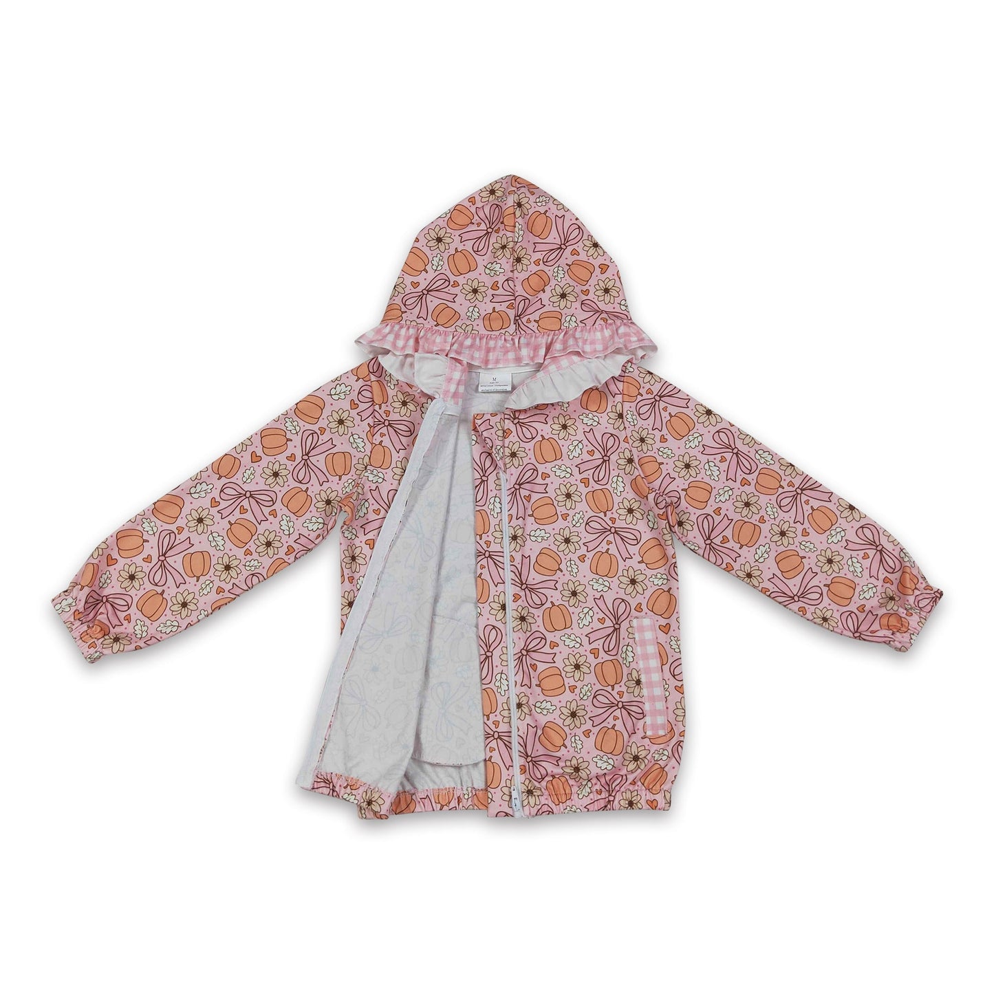 Floral pumpkin bow ruffle girls fall hooded jacket