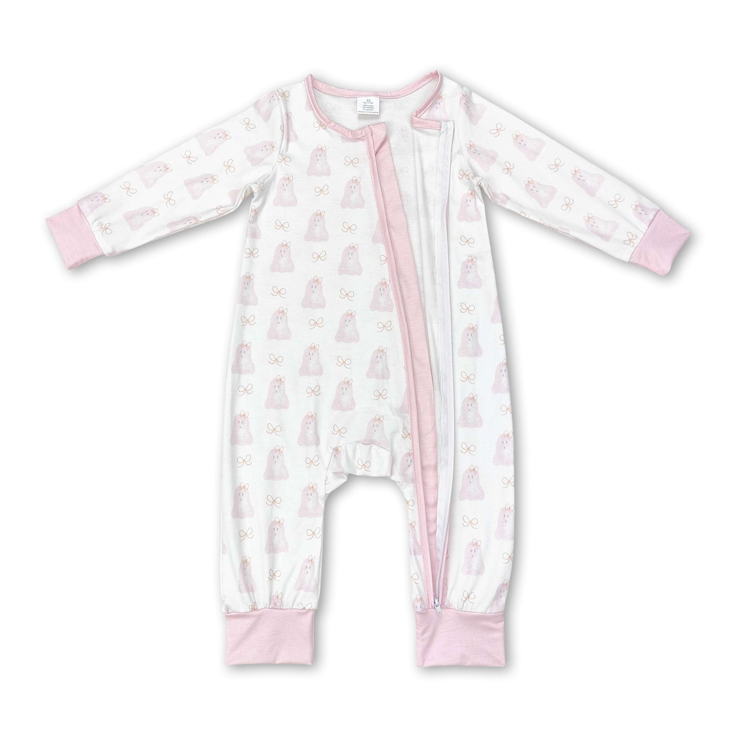 Pink long sleeves dog baby girls zipper romper