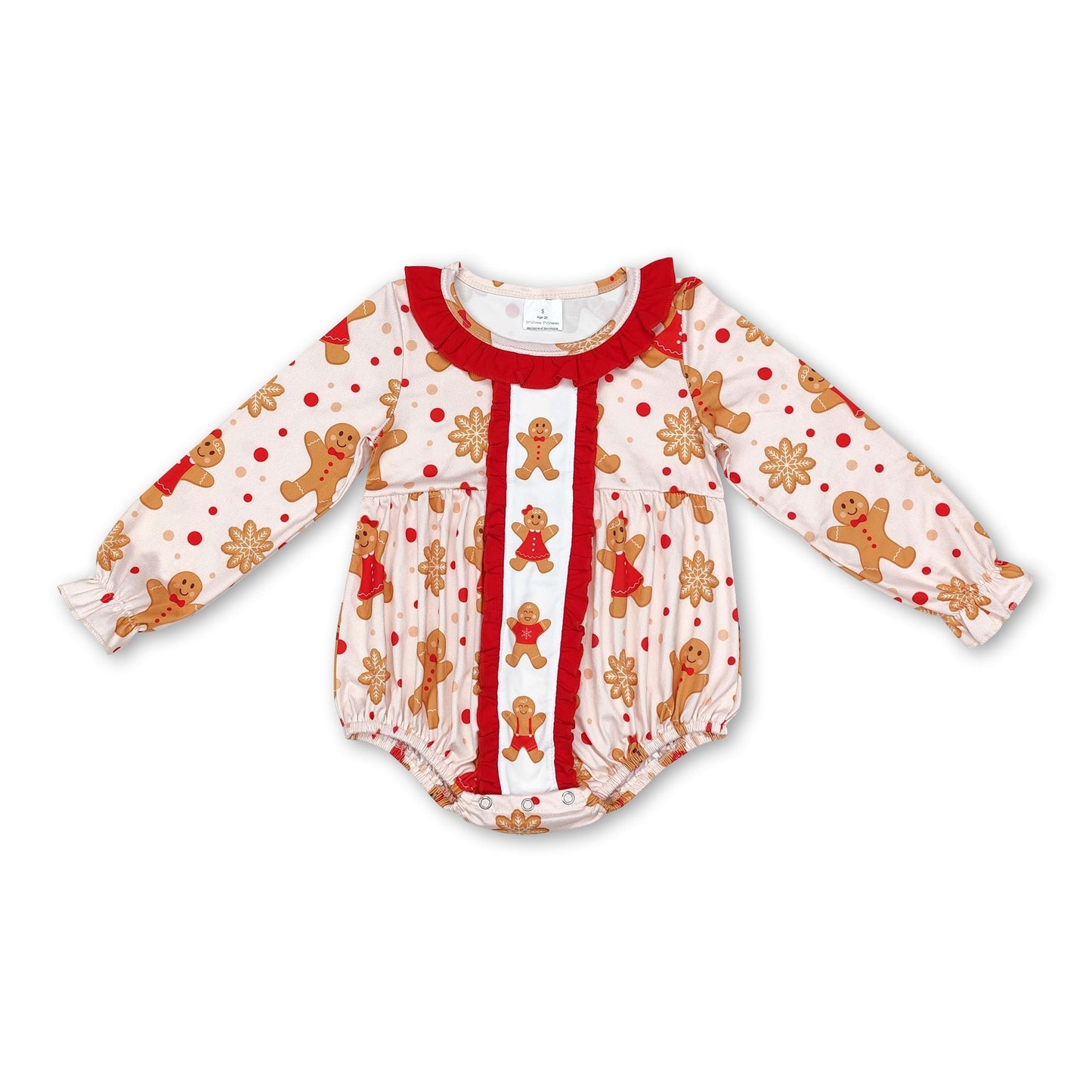 Long sleeves gingerbread baby girls Christmas romper