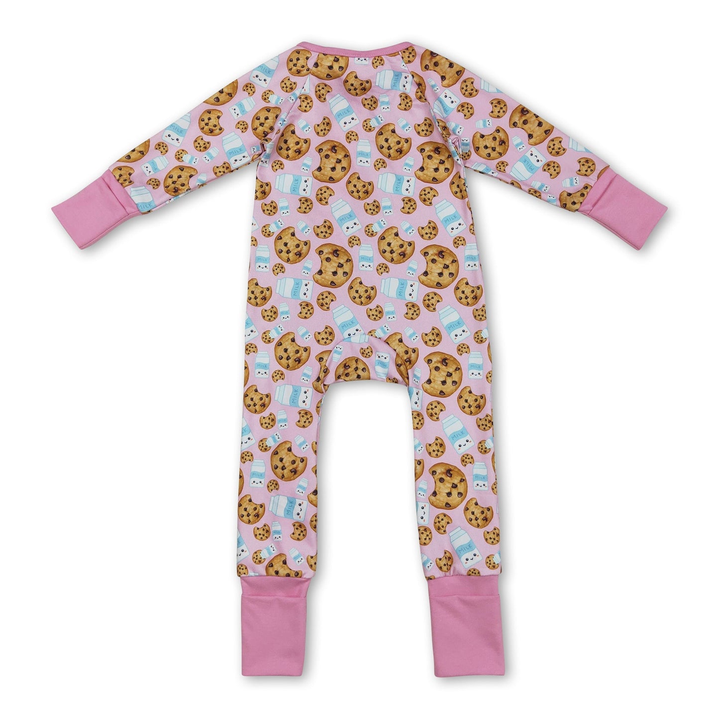 Long sleeves cookie milk pink baby girl Christmas zipper romper