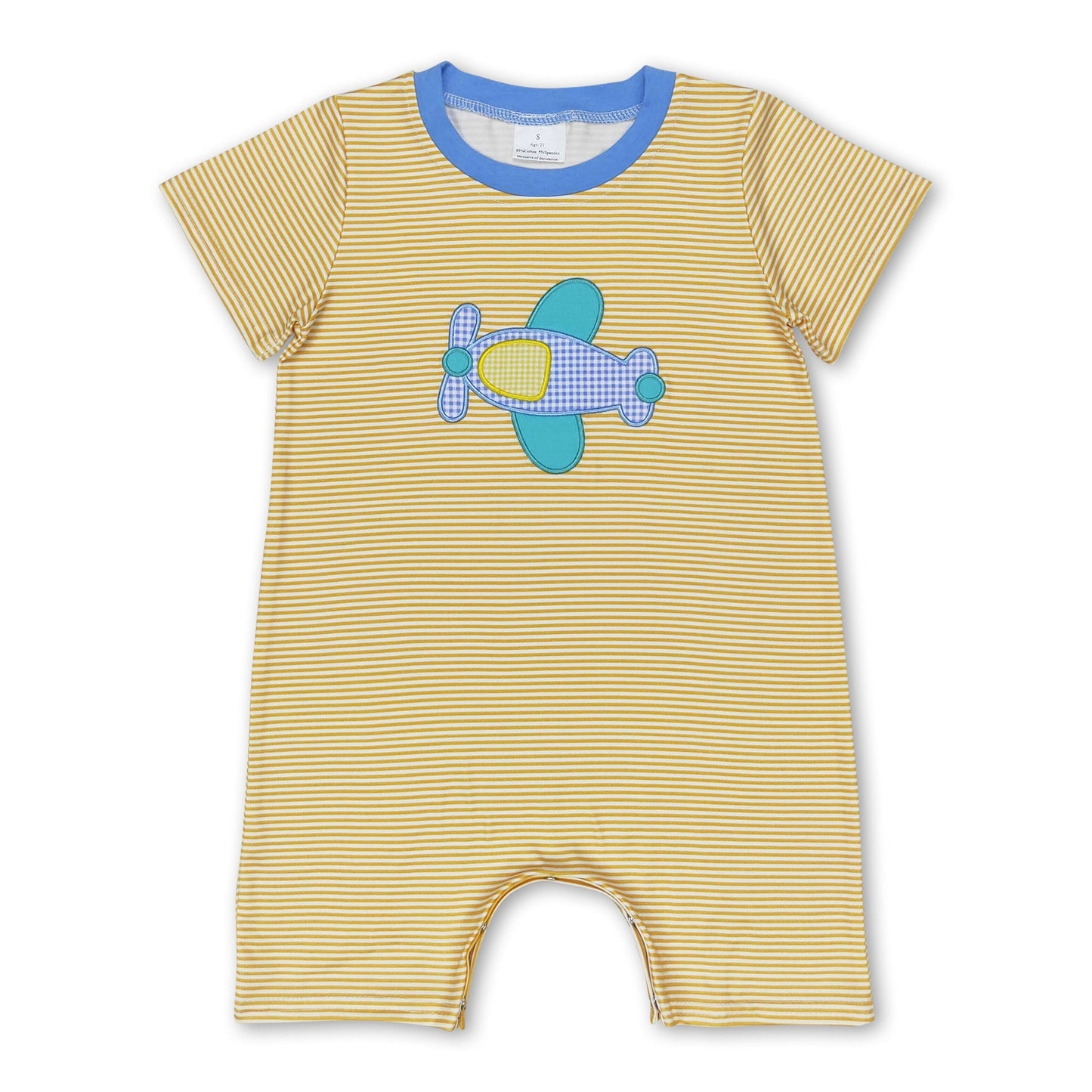 Short sleeves yellow airplane baby boys romper