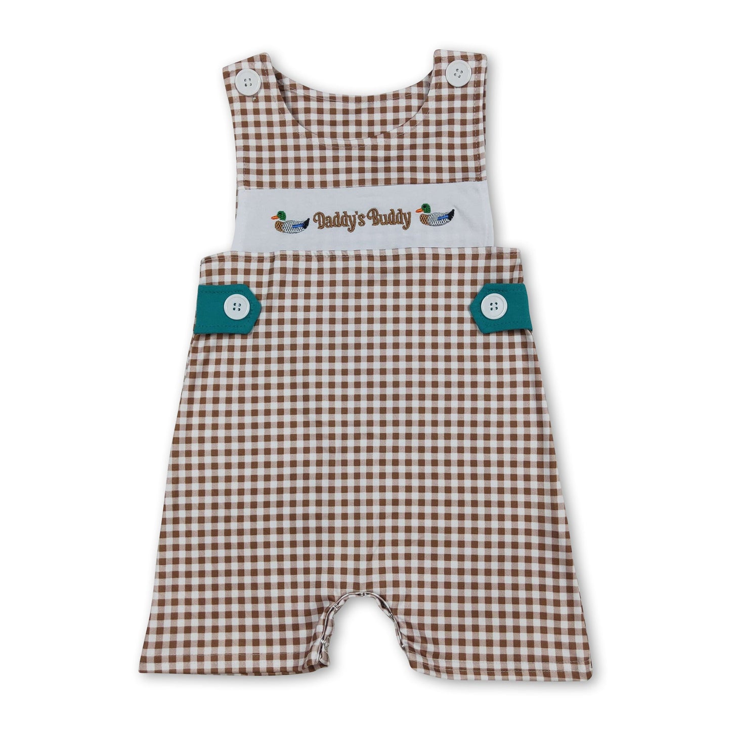 Sleeveless plaid daddy's buddy duck baby boy romper
