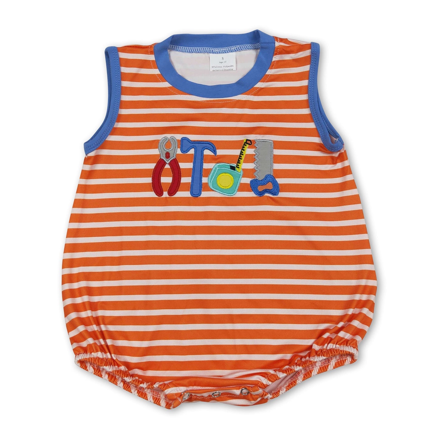 Sleeveless orange stripe tools embroidery boy romper