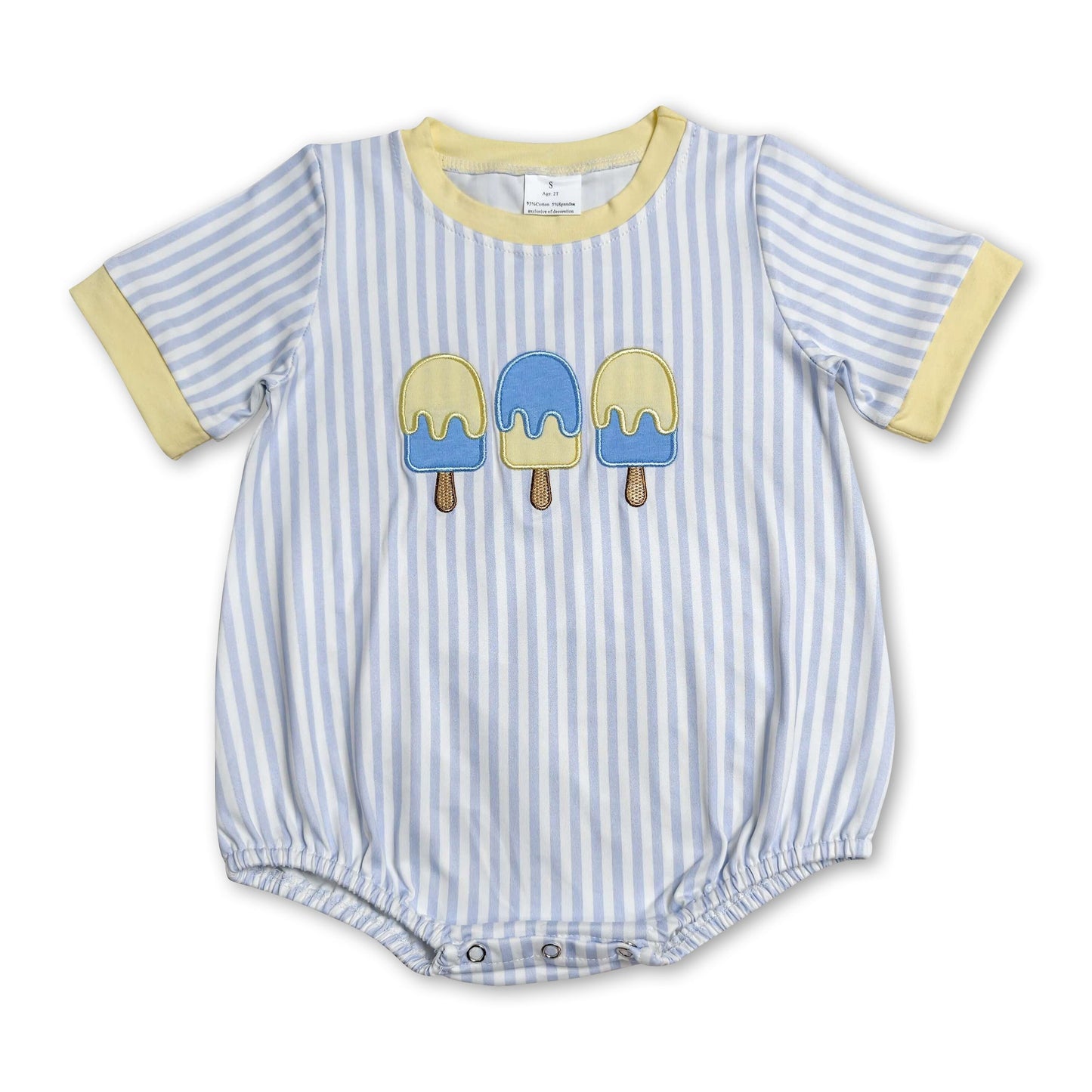Short sleeves stripe popsicle embroidery boy romper