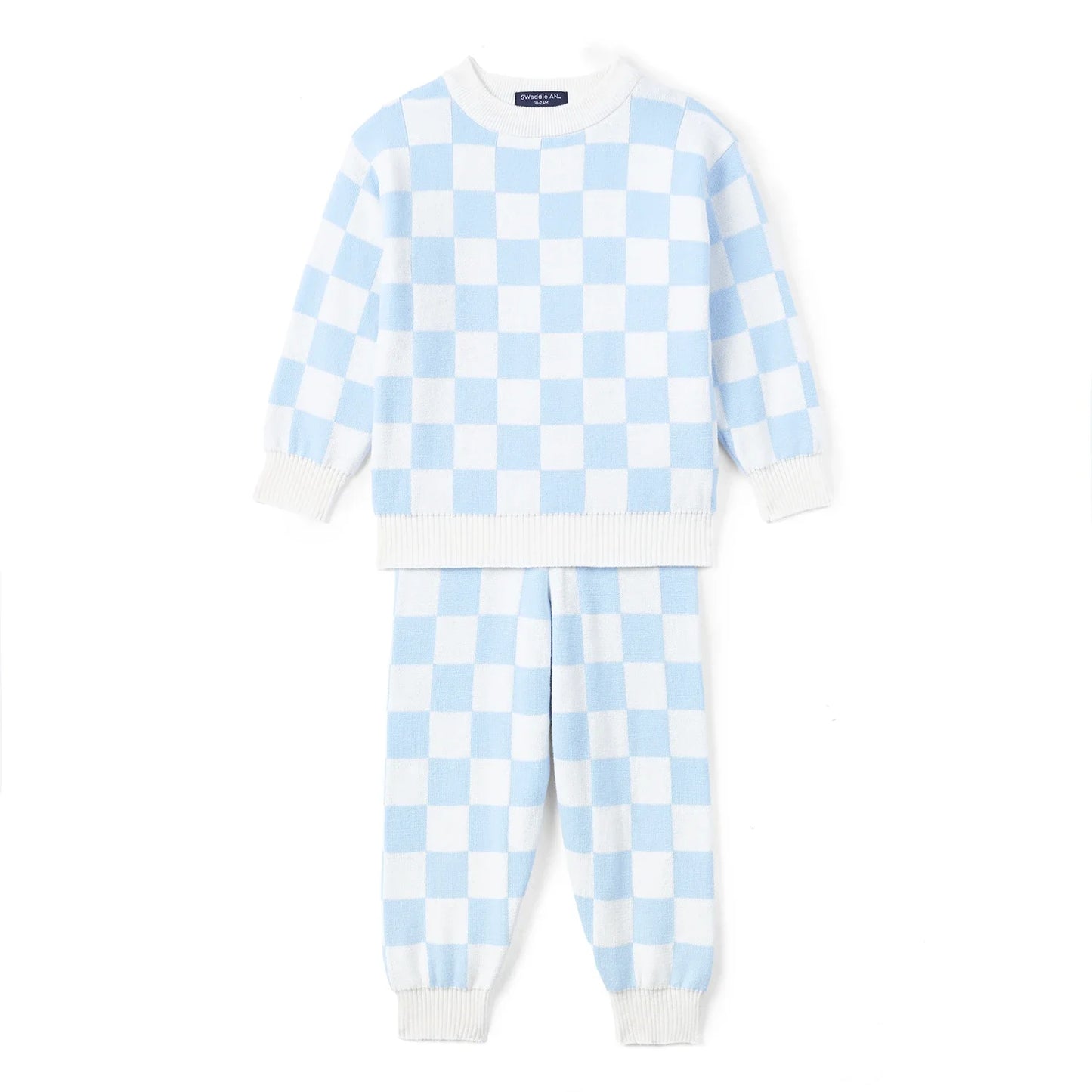 Blue Checker Knit Jogger Pants