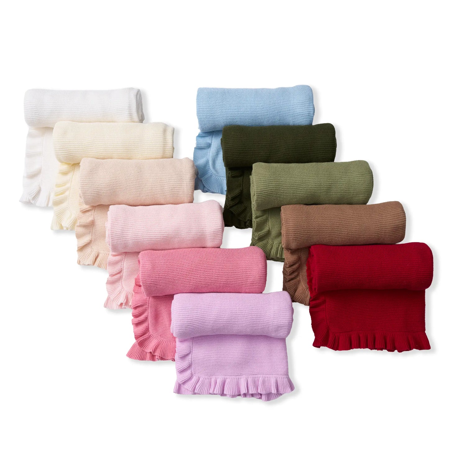 Ruffled Edge Knit Baby Blanket in White