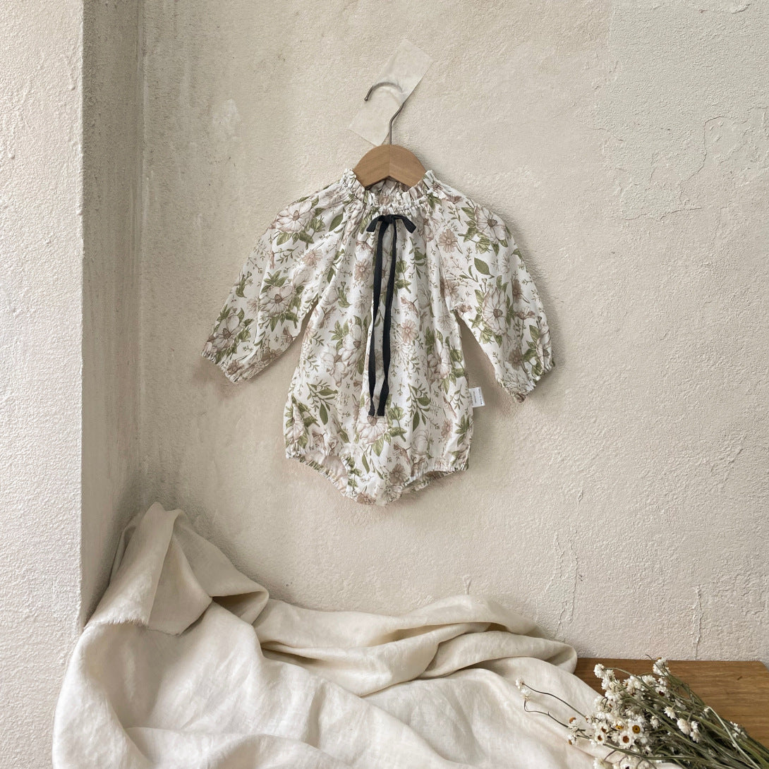 Bow-tie Bud-collar Lantern-sleeve Jumpsuit