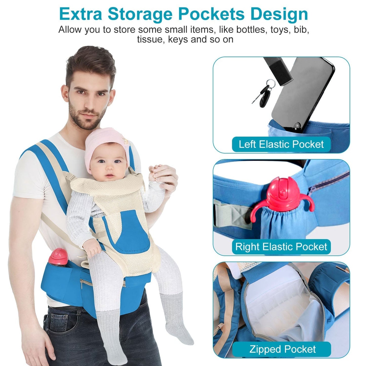 Multifunctional Baby Carrier with Hip Seat & Head Hood