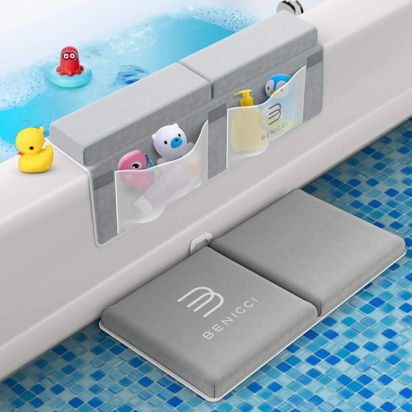 Comfortable Bath Kneeler and Elbow Kneeling Rest Pad for Baby Bathing Parents | Painless Foam Mat with Toy Organizer Pockets | Quick Drying Foldable Non-Slip for Baby and Toddler Bathing - # BAGE11110011