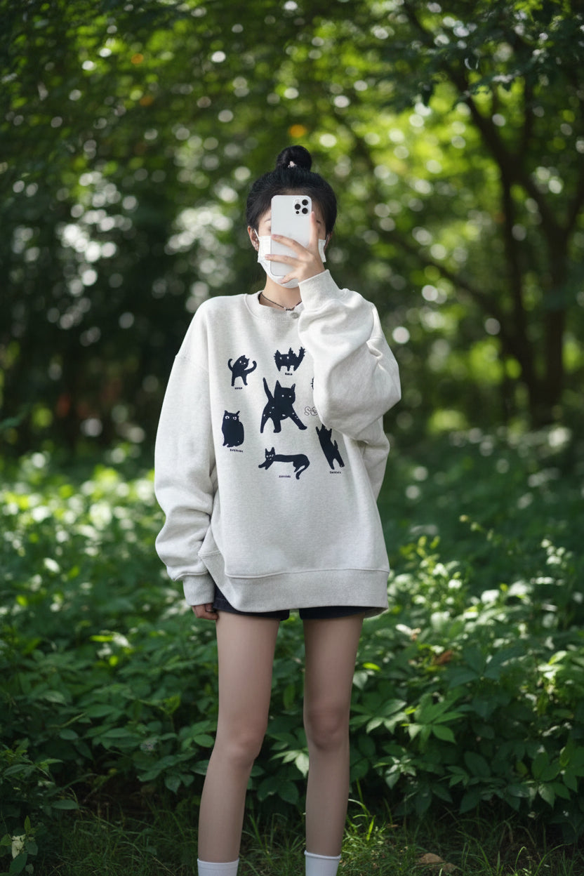 Girls Loose Long Sleeve Round Neck Sweater Top - # GIAA23510037