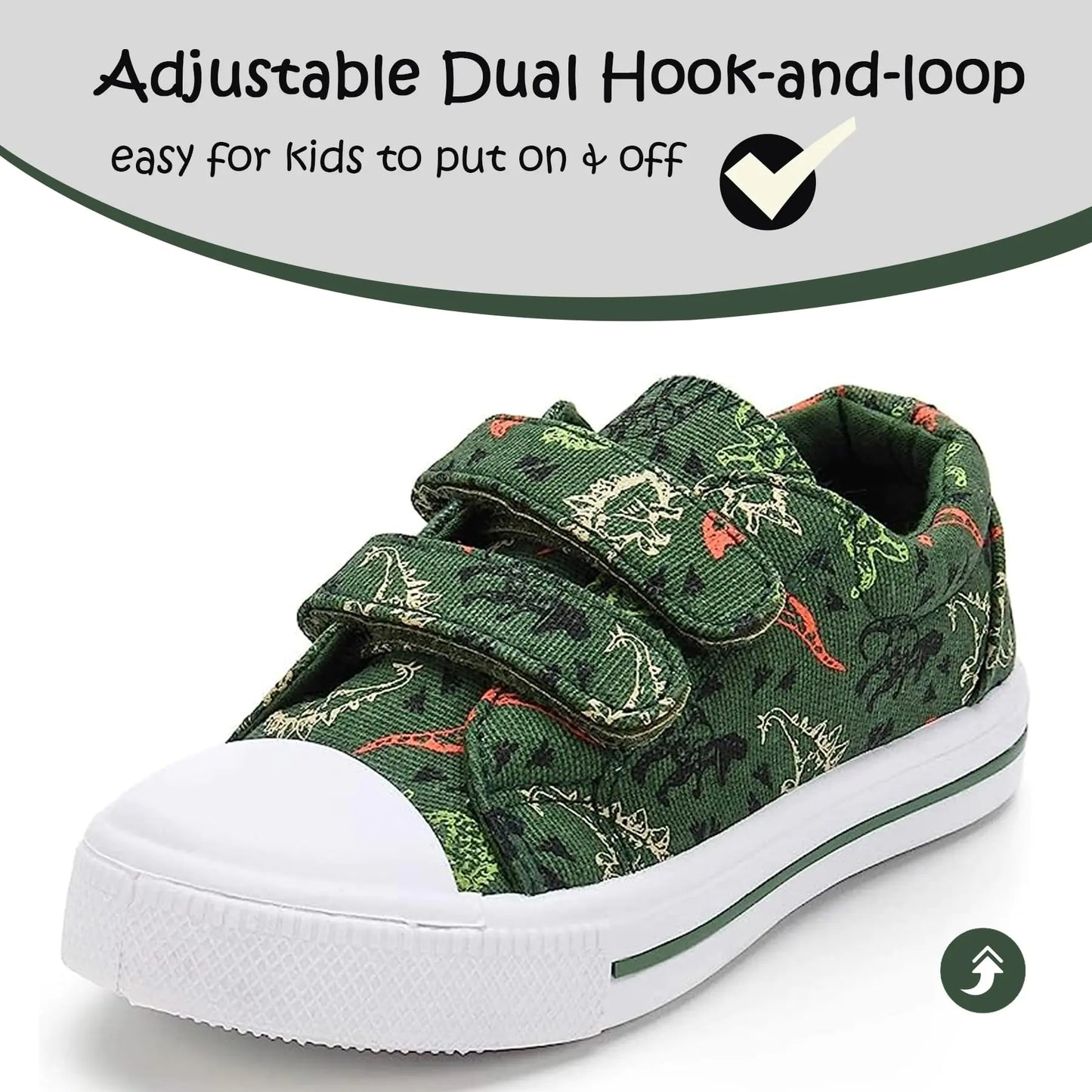 K KomForme Toddler Boys & Girls Shoes Kids Canvas Sneakers with Cartoon Dual Hook and Loops 6 Toddler Tyrannosaurus Dinosaur - # BOAA71510005