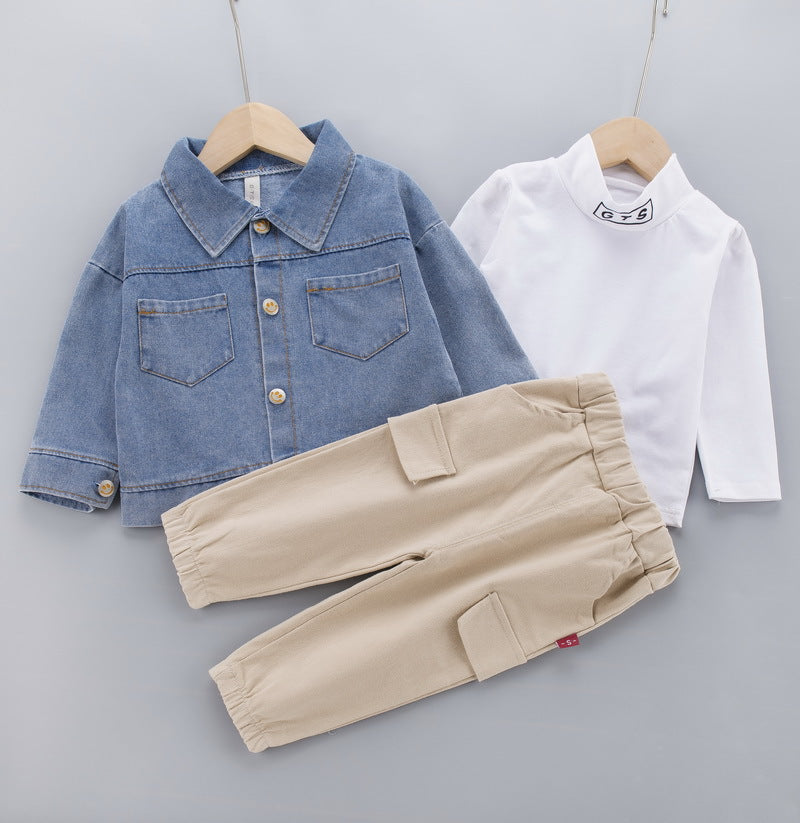 Kids' Autumn Denim Jacket 3-Piece Outfit Set - # BAAA51210053 & BOAA11310021 & GIAA21310007
