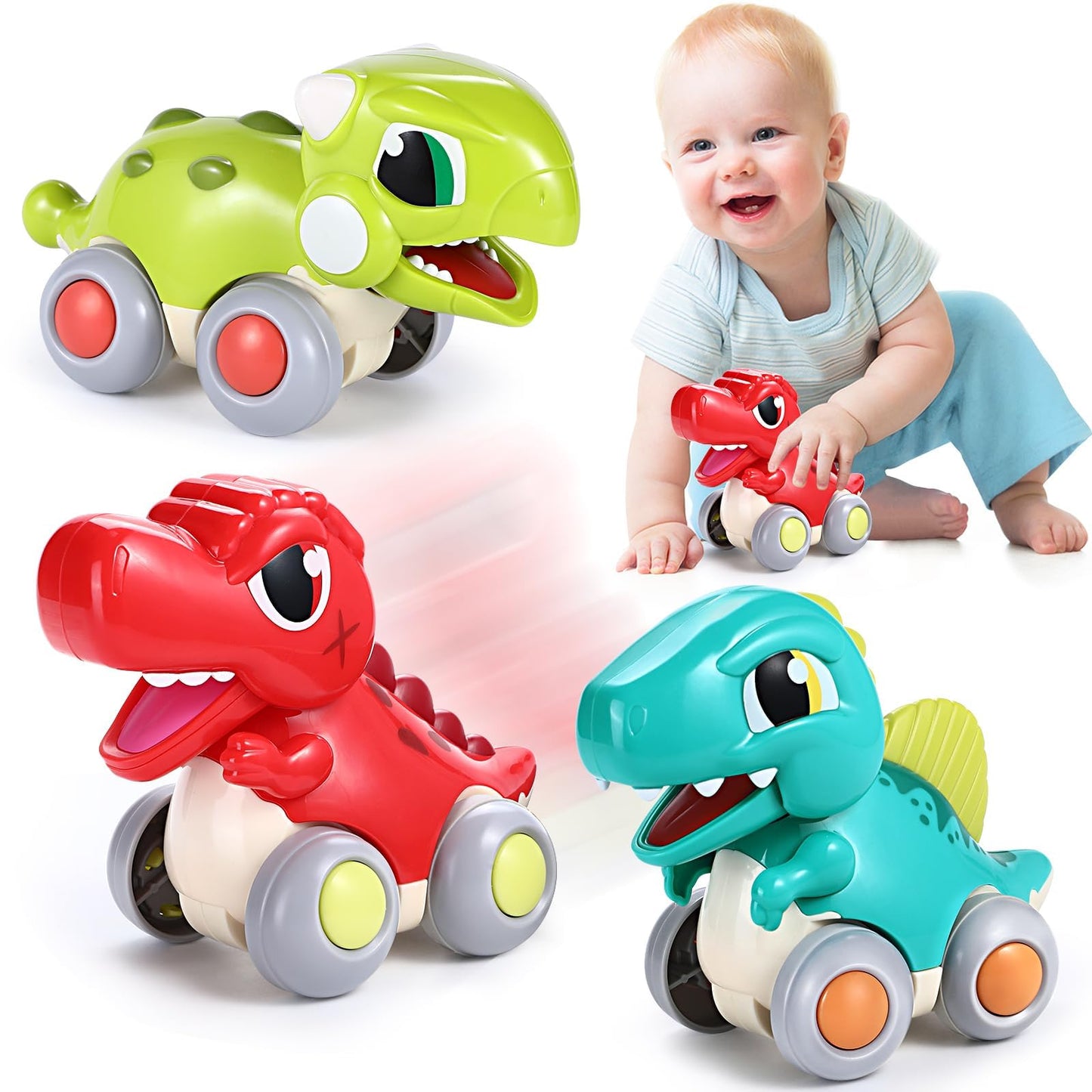 LUDILO | Car Toys for 1 Year Old Baby Gifts| Push and Go Dinosaur Toys Cars for Toddlers 1-3 | From one Year Old Boy Toys | Birthday Gifts for 1 2 3 Year Old Boys | Toddler Toys - # BAGE81110013