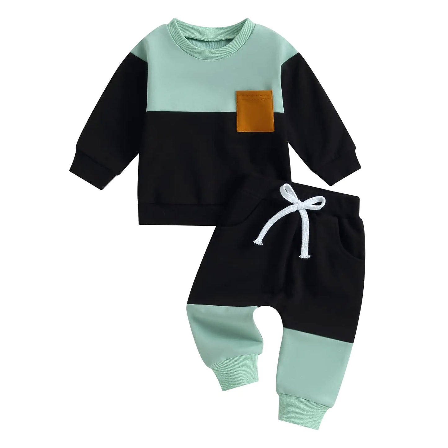MERSARIPHY Infant Baby Boy Fall Outfits | Baby Boy & Girl Clothes Set | Color Block Baby Sweatshirt | Long Pants with Pockets | Black block | 0-6 Months - # BAAA51210030
