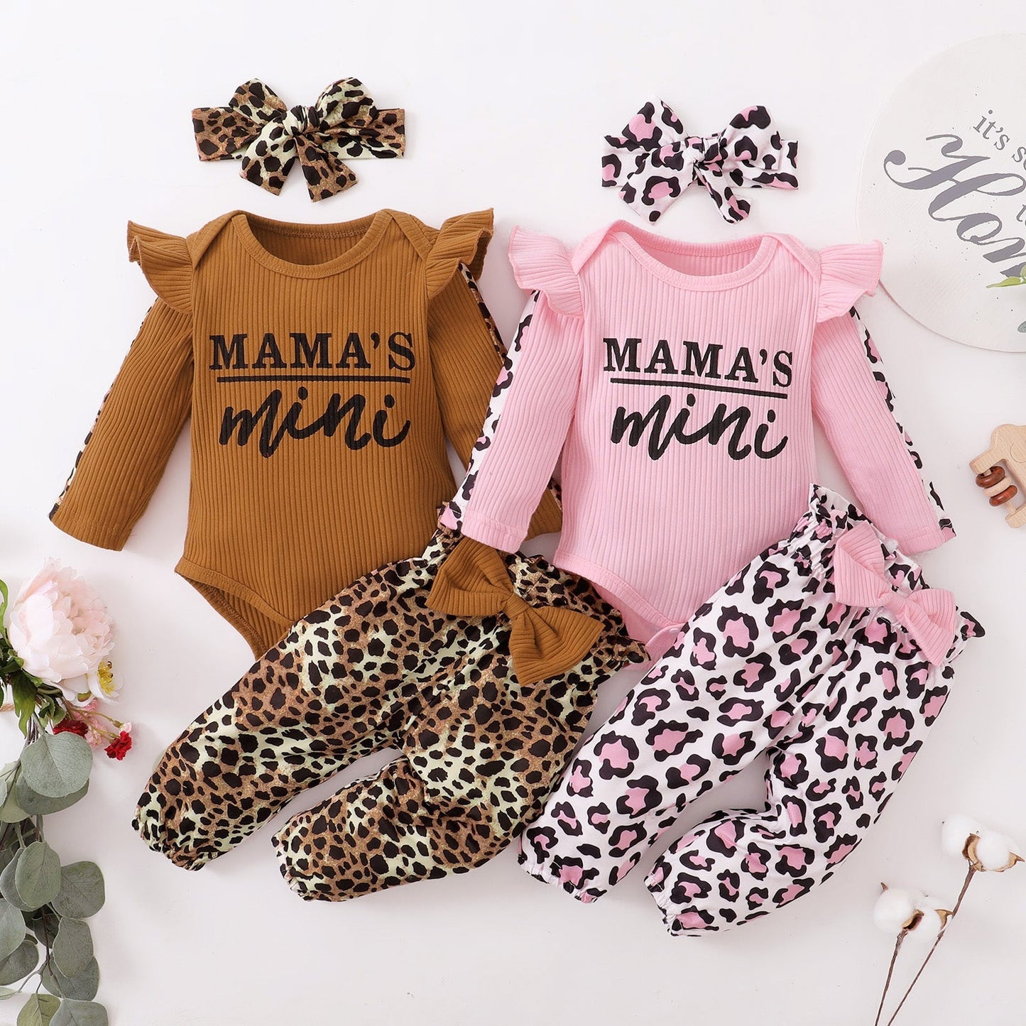 Newborn Baby Girl Outfit Set with Ruffles and Bow - # BAAA51210036