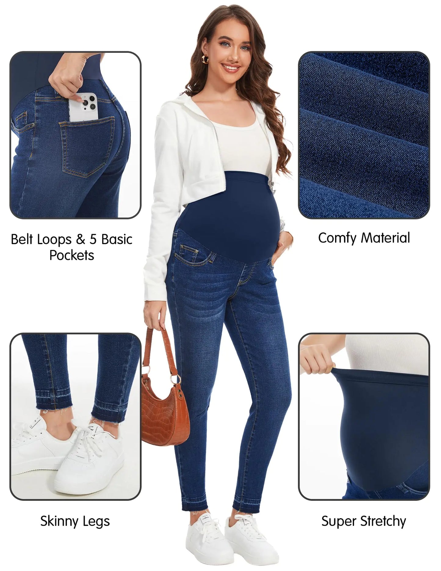 PACBREEZE Women's Maternity Jeans Over Belly Skinny Stretchy Denim Pants Comfy Slim Pregnancy Pants Medium B01: 27'' Vintage Dark Blue - # WOAA21410001-PRG