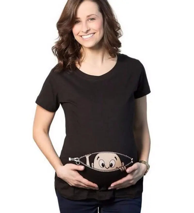 Printed Maternity T-Shirt with Round Neck Design - # PRGTA11310026