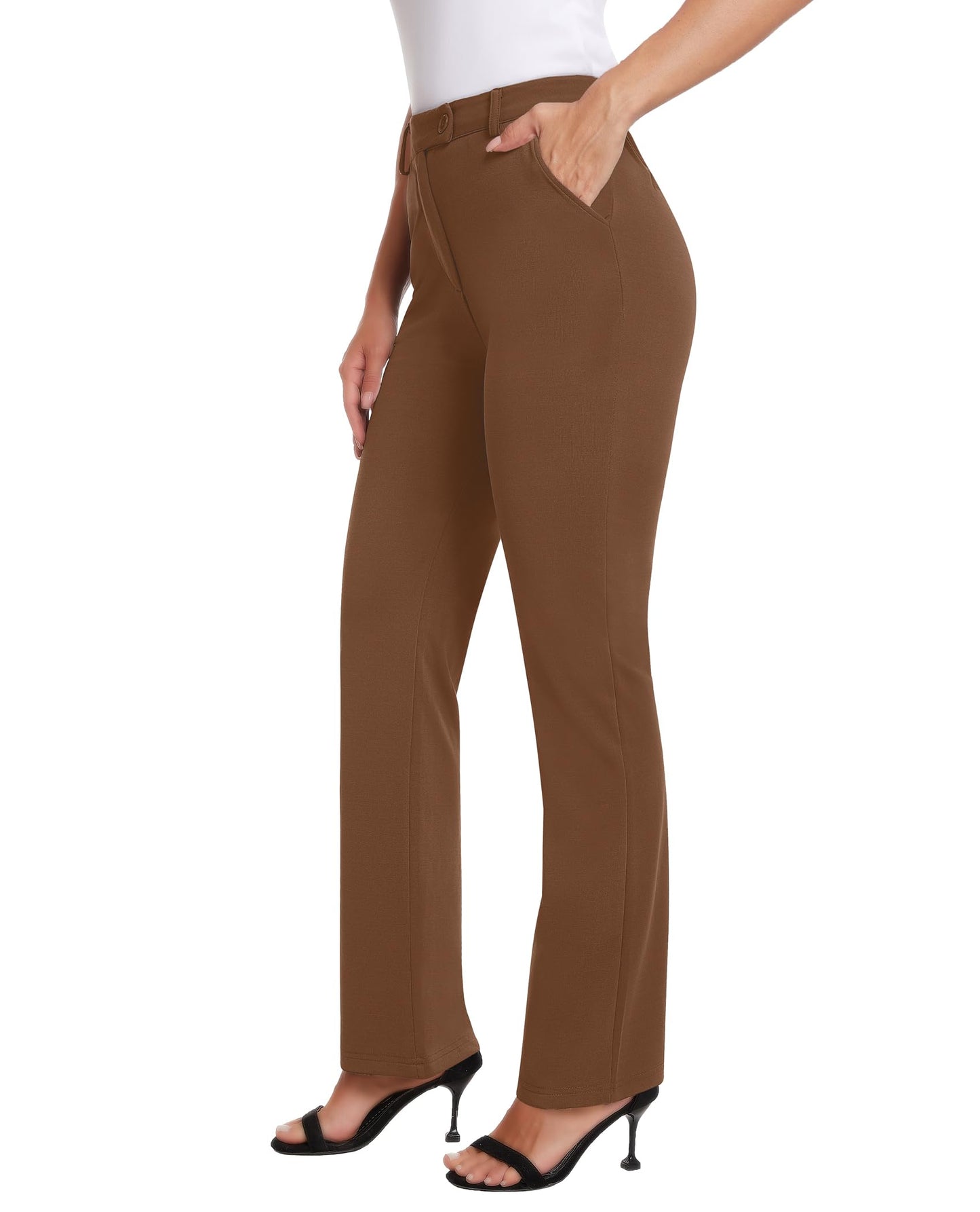 Siliteelon Women's Bootcut Yoga Dress Pants | Brown | XL - # GIAA23410038