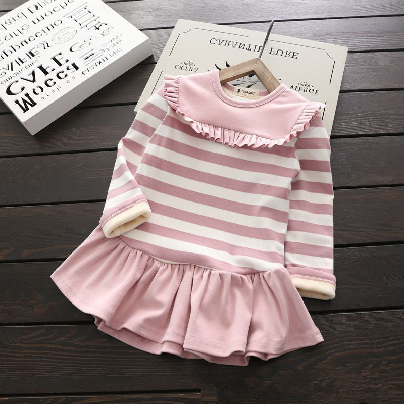 Striped Long Sleeve Cotton T-Shirt / Dress | For Kids - # BAAA51110021 & GIAA21510011
