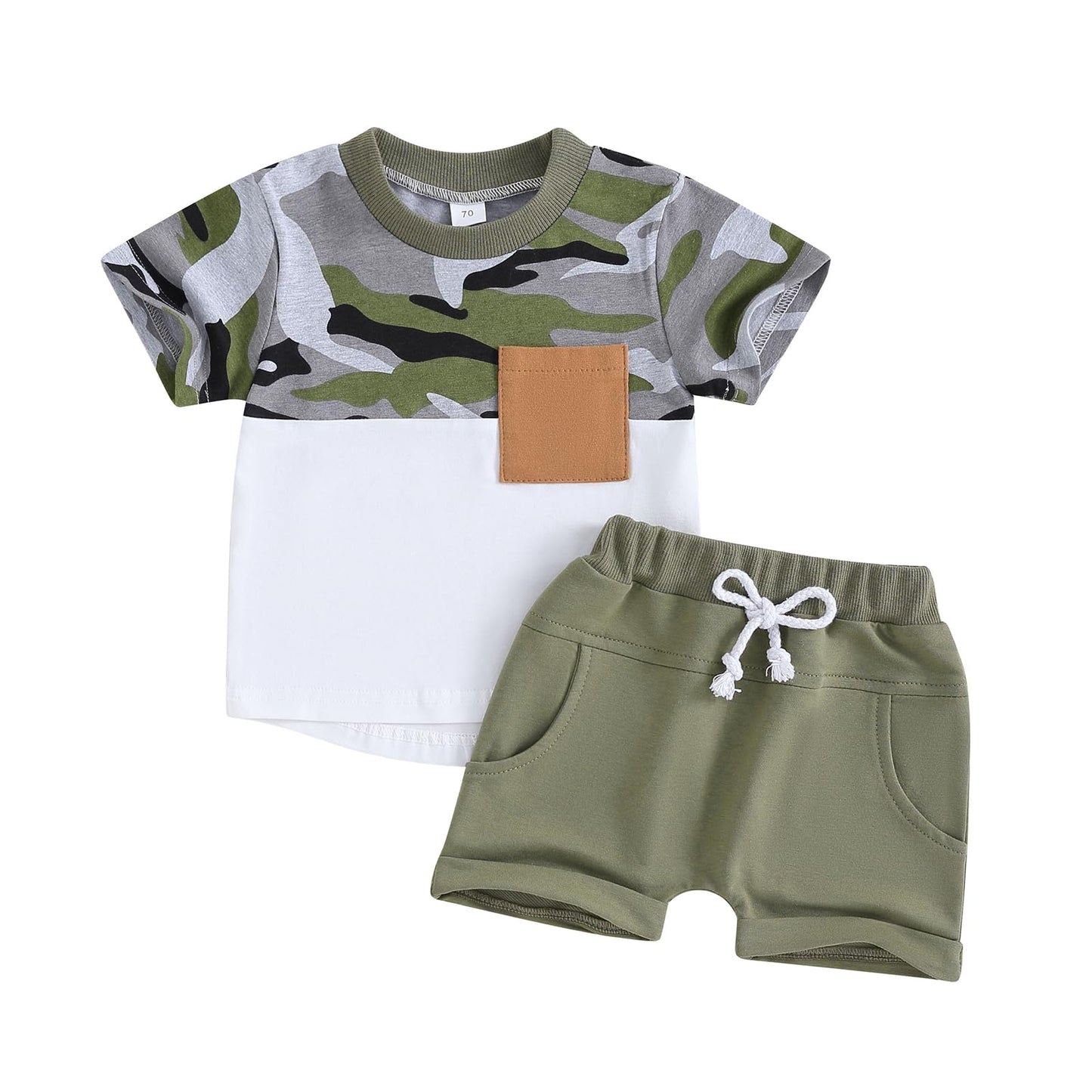 Toddler Boy Summer Camo Outfit Set |White Camo Shirt | 2-3 Years