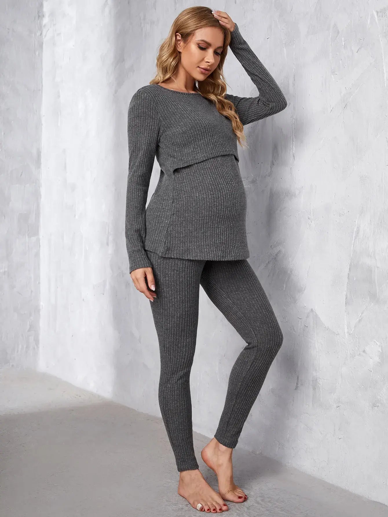 Women's Maternity Solid 2 Pieces Set - # WOAA51310001-PRG-NURSG