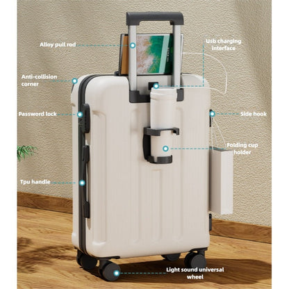 20 Inch 24 Inch Luggage, Silent Universal Wheel Anti Compression, Multifunctional Luggage, USB Port, Folding Cup Holder, Side Hook, Business Travel Box, Foldable Portable Cabin Travel Box, Lightweight