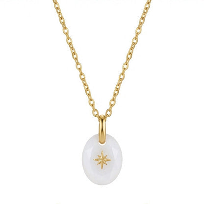 Vintage-style Natural Stone Twelve Zodiac Birthstone Star Pendant Titanium Steel Necklace
