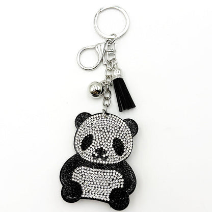 Diamond-Encrusted Panda Keychain With Tassel Metal Pendant