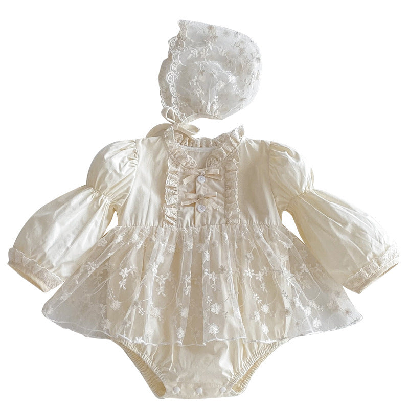 Sweet Baby Clothes Bodysuit, Pinafore Dress, Long-sleeve Soft Lace Romper, And Hat