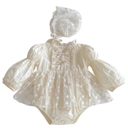 Sweet Baby Clothes Bodysuit, Pinafore Dress, Long-sleeve Soft Lace Romper, And Hat