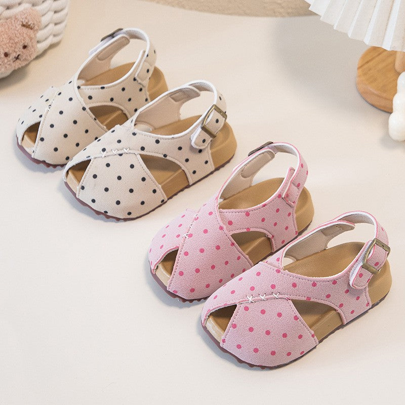 2026 Summer New Girls Polka Dot  Sandals, Kids Retro Open Toe Beach Shoes, Soft Sole Casual Shoes