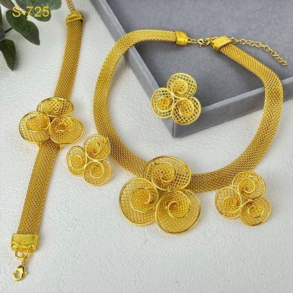 European And American Fashion Necklace Earring Bracelet Four-piece Ring Set
