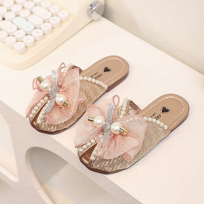 Girls' Children's Slippers Summer Style Fish Mouth Outdoor Half Drag Sandals Fashionable Middle-aged Children's Bow One Line Cool Drag