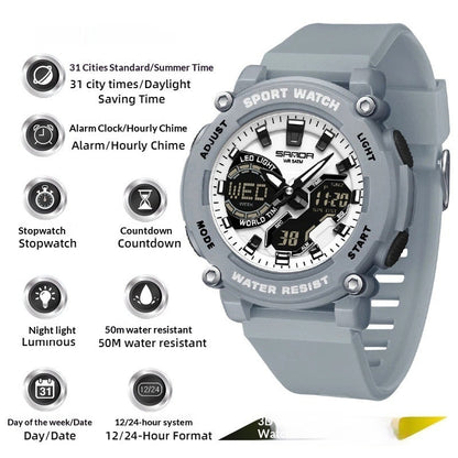 Students Dual-display Luminous Chronograph Watch For Hiking