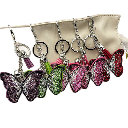 Diamond-Encrusted Butterfly Keychain Fashionable Tassel Bag Charm