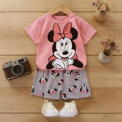 Baby Girl Summer Outfit Set Short Sleeve T-shirt And Shorts Children's Clothing Ages 0-4T