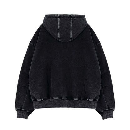 American-style Vintage Washed-and-distressed Cardigan Zip-up Hoodie