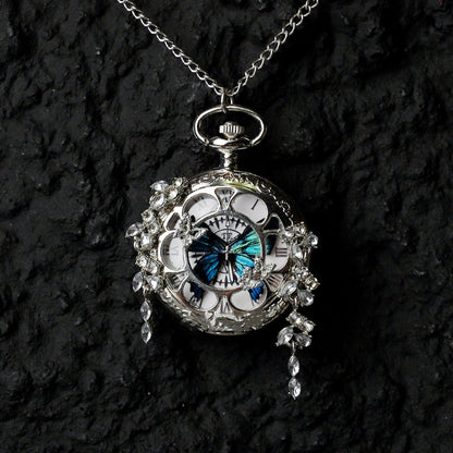 Couples Teal And Green Butterfly Animated Pocket Watch For Graduation Season
