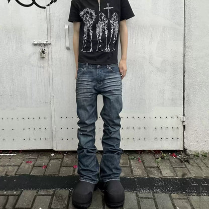 Distressed Slightly Flared Slim-fit Denim Jeans