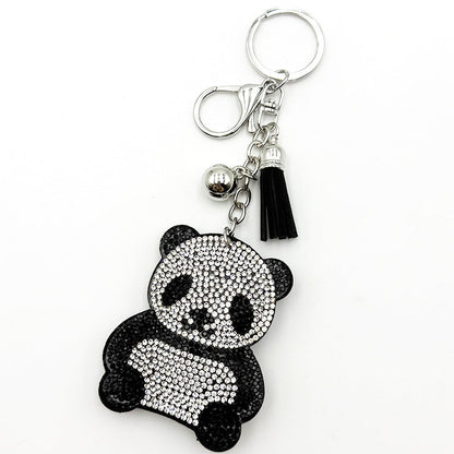 Diamond-Encrusted Panda Keychain With Tassel Metal Pendant