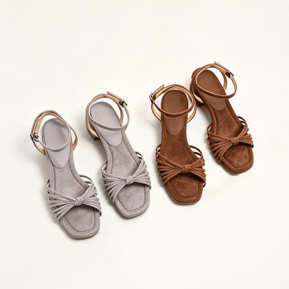 Matte-finish Chunky-heeled Strappy Roman Sandals With Thin Straps