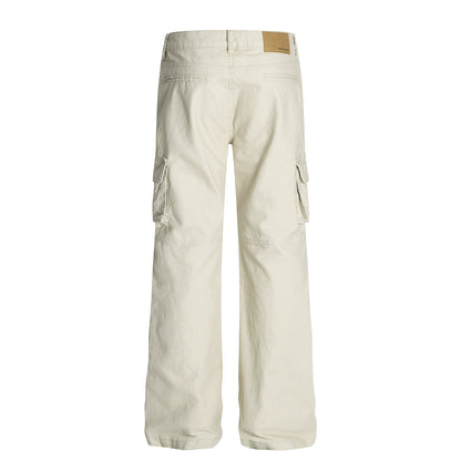 Retro Unisex Solid-Color Multi-Pocket Loose Flare-Bootcut Workwear Casual Pants