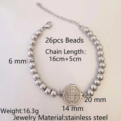 Stainless Steel Religious Series Beaded Bracelet