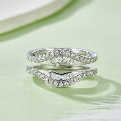 S925 Sterling Silver Double Band Ring, 54 D-VVS1 Moissanite Pave, Platinum Plated 4.7g US Sizes 5-9, GRA Certified Gift Box